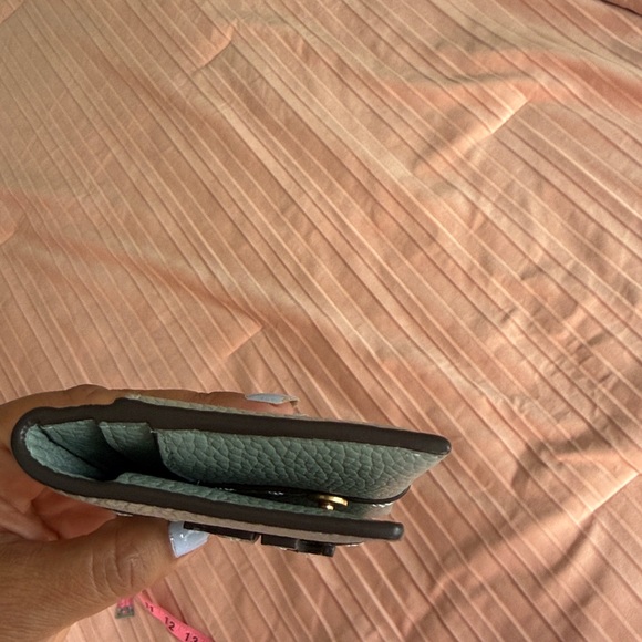 Tory Burch McGraw Leather Flap Card Case In Blue Celadon Small Leather Wallet - Picture 10 of 10